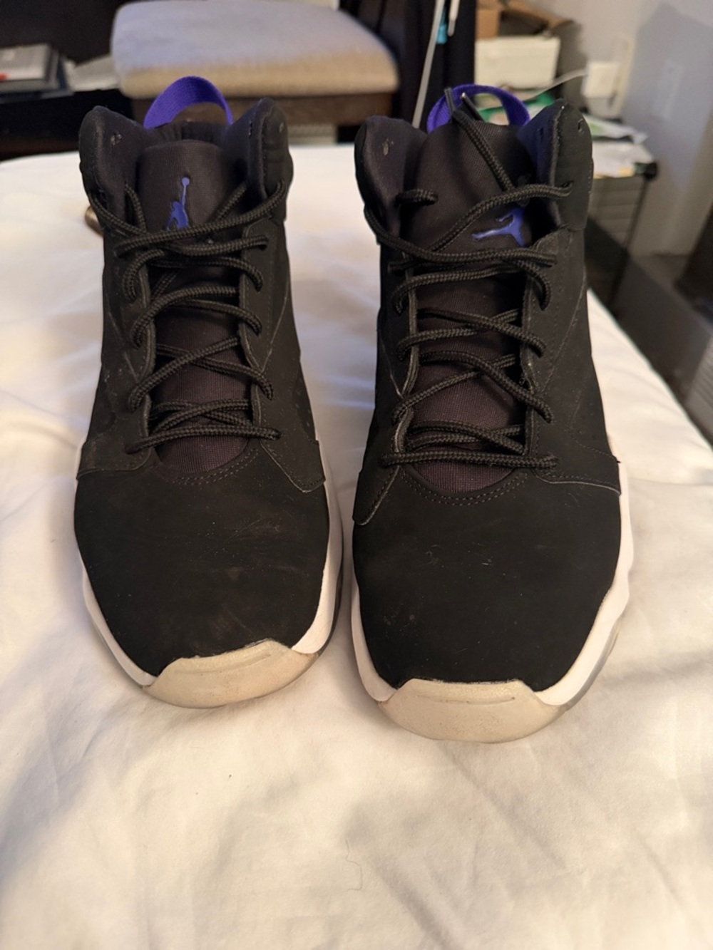 Jordan Men’s Black and Purple High-Top Sneakers